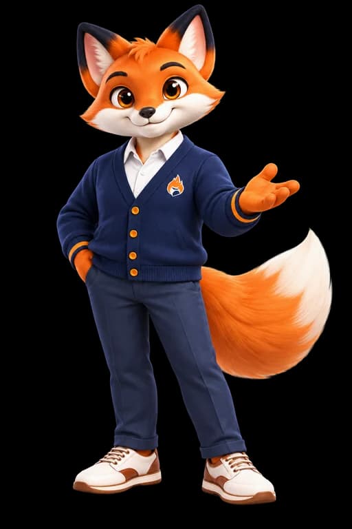 Sobat Ambis, maskot rubah Sagacious Senior dengan cardigan navy